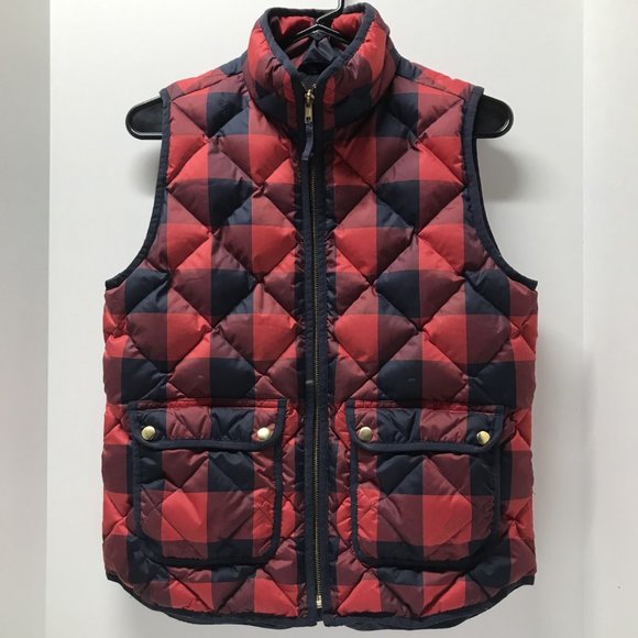J. Crew Red & Black Plaid Excursion Buffalo Check Puffer Vest - Picture 3 of 16